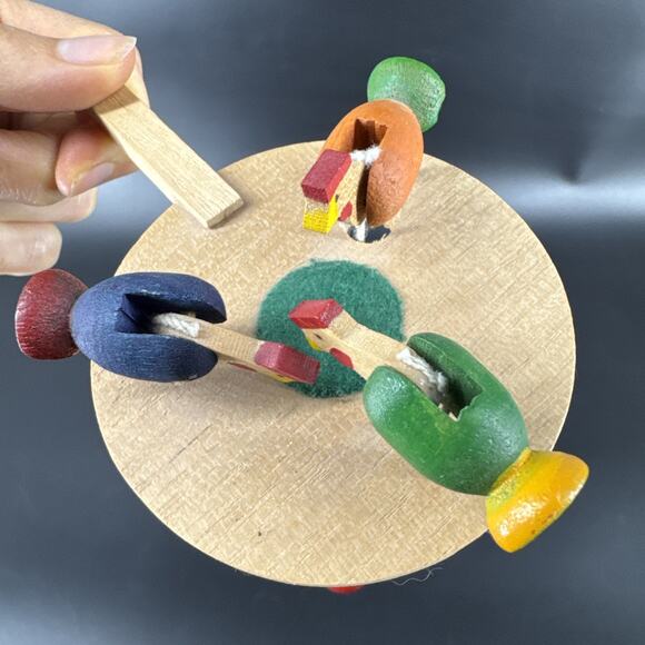 Vintage Colorful Pecking Chickens Hens Paddle Toy Wood Folk Art - Picture 6 of 9